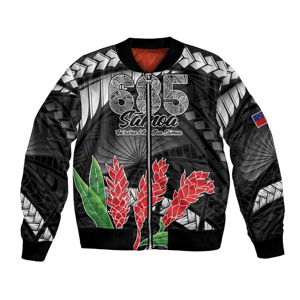Personalised Samoa 685 Bomber Jacket Teuila Flower With Black Samoan Tattoo LT9 Unisex Black - Polynesian Pride