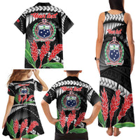 Personalised Samoa 685 Family Matching Tank Maxi Dress and Hawaiian Shirt Teuila Flower With Black Samoan Tattoo