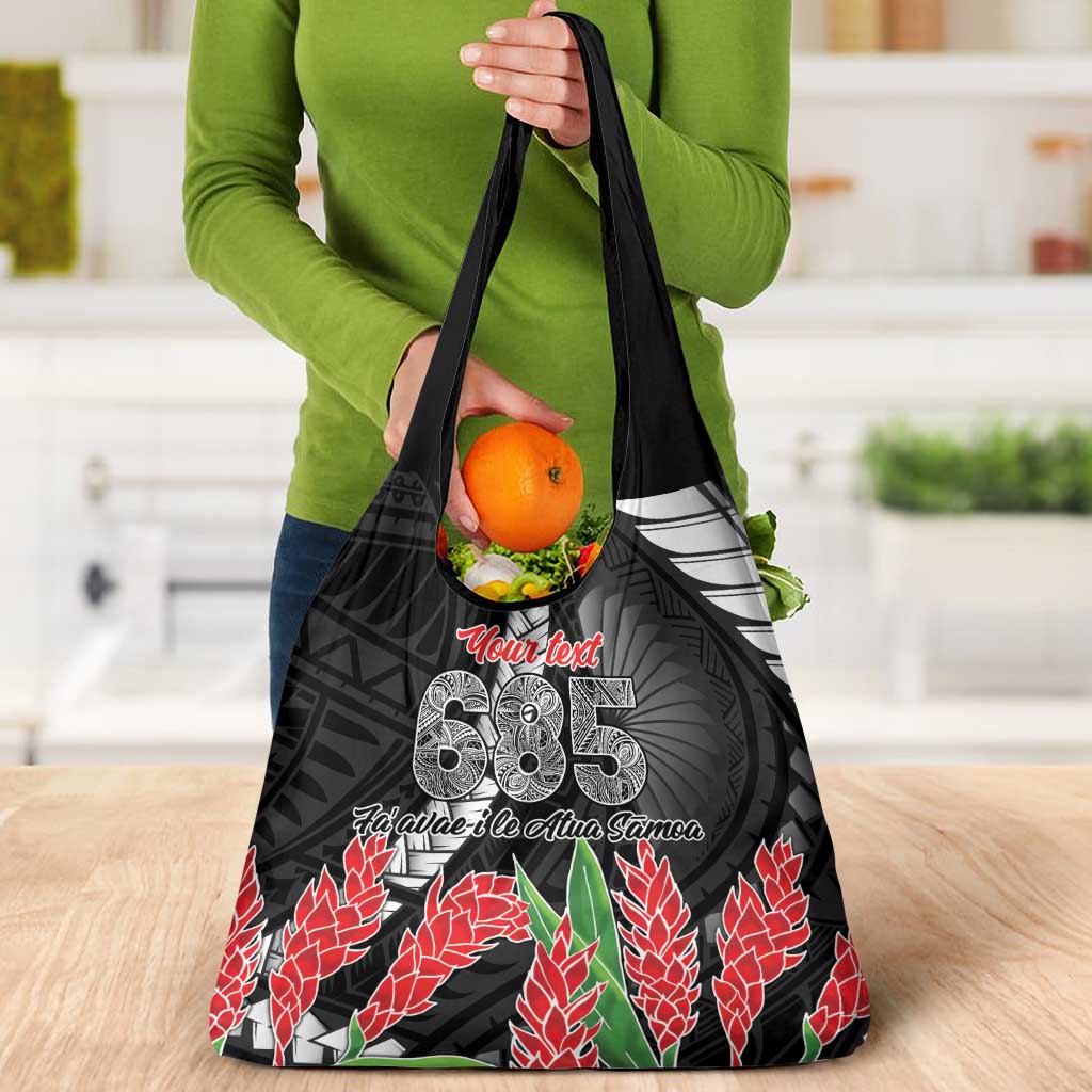 Personalised Samoa 685 Grocery Bag Teuila Flower With Black Samoan Tattoo