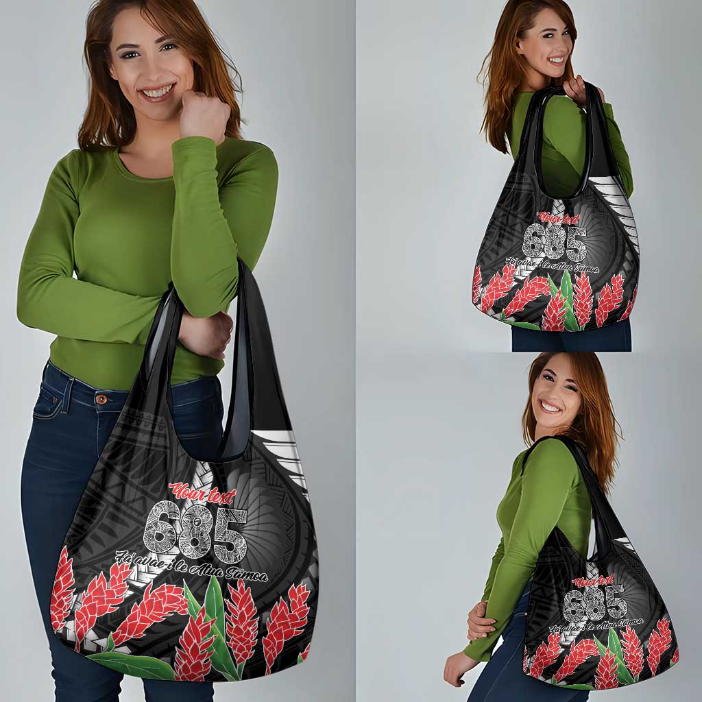 Personalised Samoa 685 Grocery Bag Teuila Flower With Black Samoan Tattoo