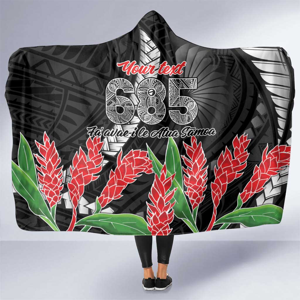 Personalised Samoa 685 Hooded Blanket Teuila Flower With Black Samoan Tattoo LT9 One Size Black - Polynesian Pride