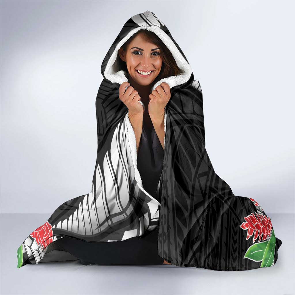 Personalised Samoa 685 Hooded Blanket Teuila Flower With Black Samoan Tattoo LT9 - Polynesian Pride