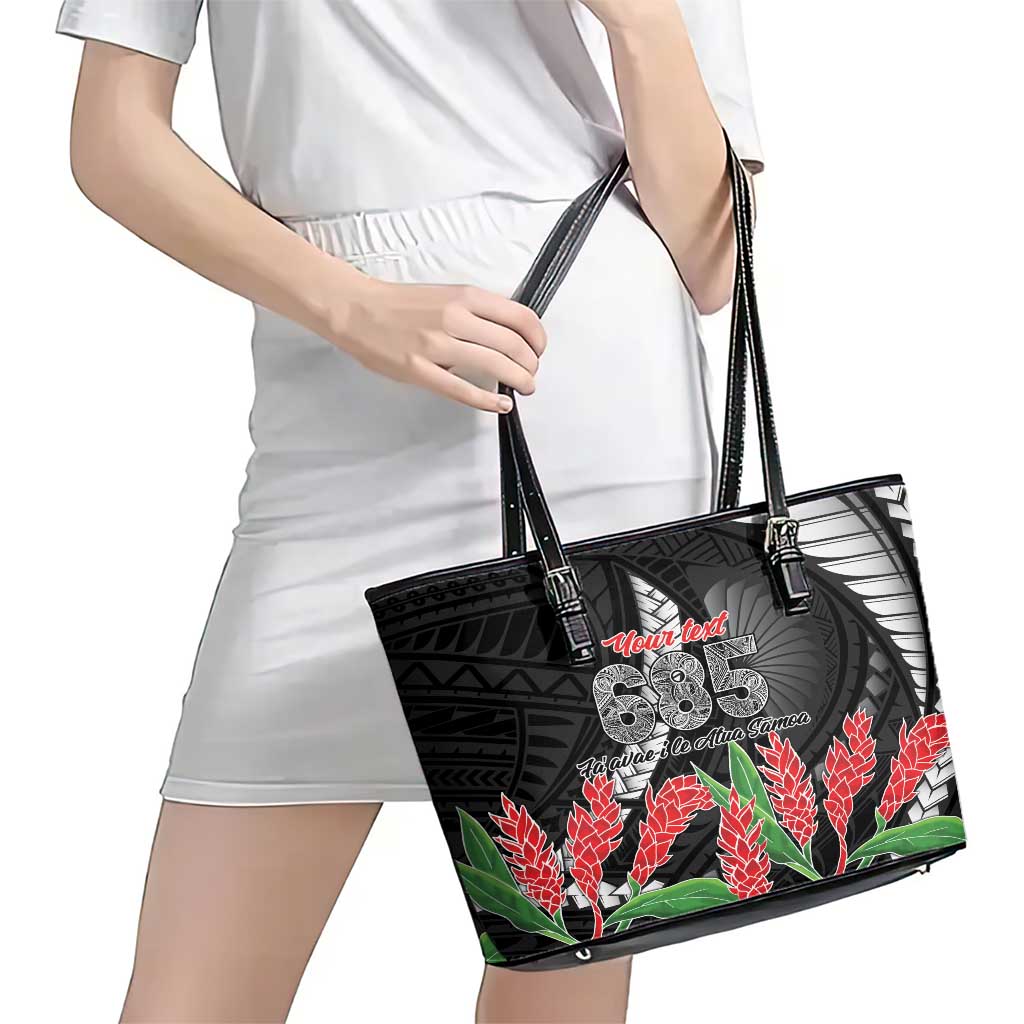 Personalised Samoa 685 Leather Tote Bag Teuila Flower With Black Samoan Tattoo LT9 - Polynesian Pride