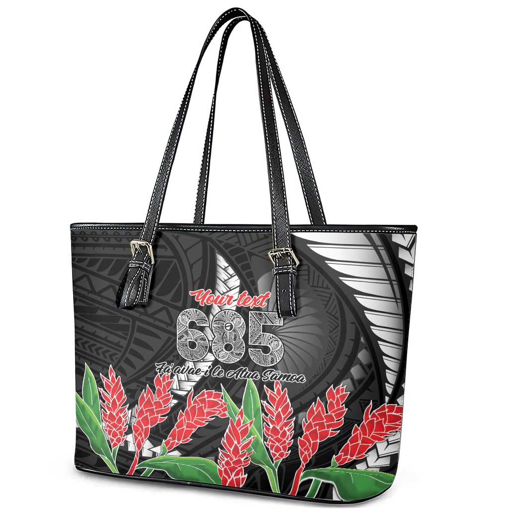 Personalised Samoa 685 Leather Tote Bag Teuila Flower With Black Samoan Tattoo LT9 - Polynesian Pride