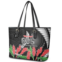 Personalised Samoa 685 Leather Tote Bag Teuila Flower With Black Samoan Tattoo LT9 - Polynesian Pride