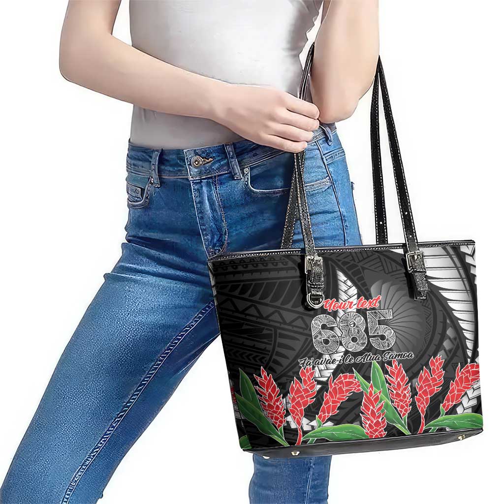 Personalised Samoa 685 Leather Tote Bag Teuila Flower With Black Samoan Tattoo LT9 - Polynesian Pride