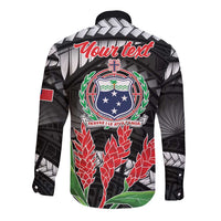 Personalised Samoa 685 Long Sleeve Button Shirt Teuila Flower With Black Samoan Tattoo LT9 - Polynesian Pride