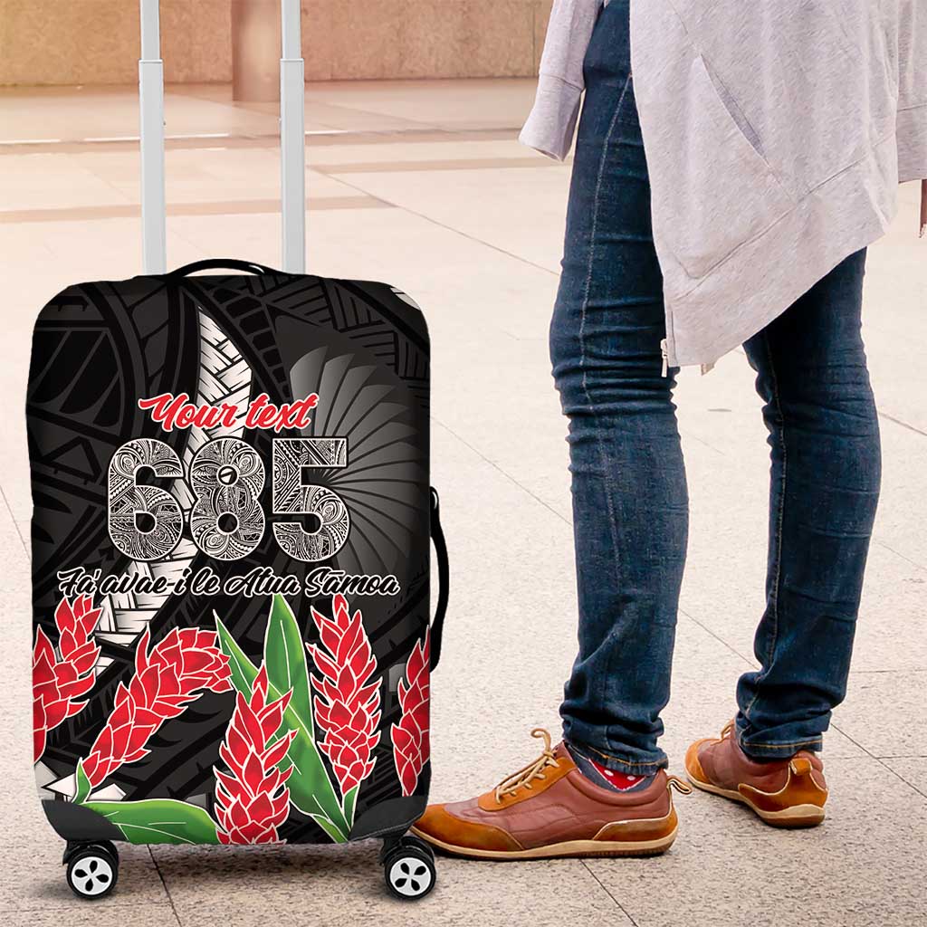 Personalised Samoa 685 Luggage Cover Teuila Flower With Black Samoan Tattoo LT9 Black - Polynesian Pride