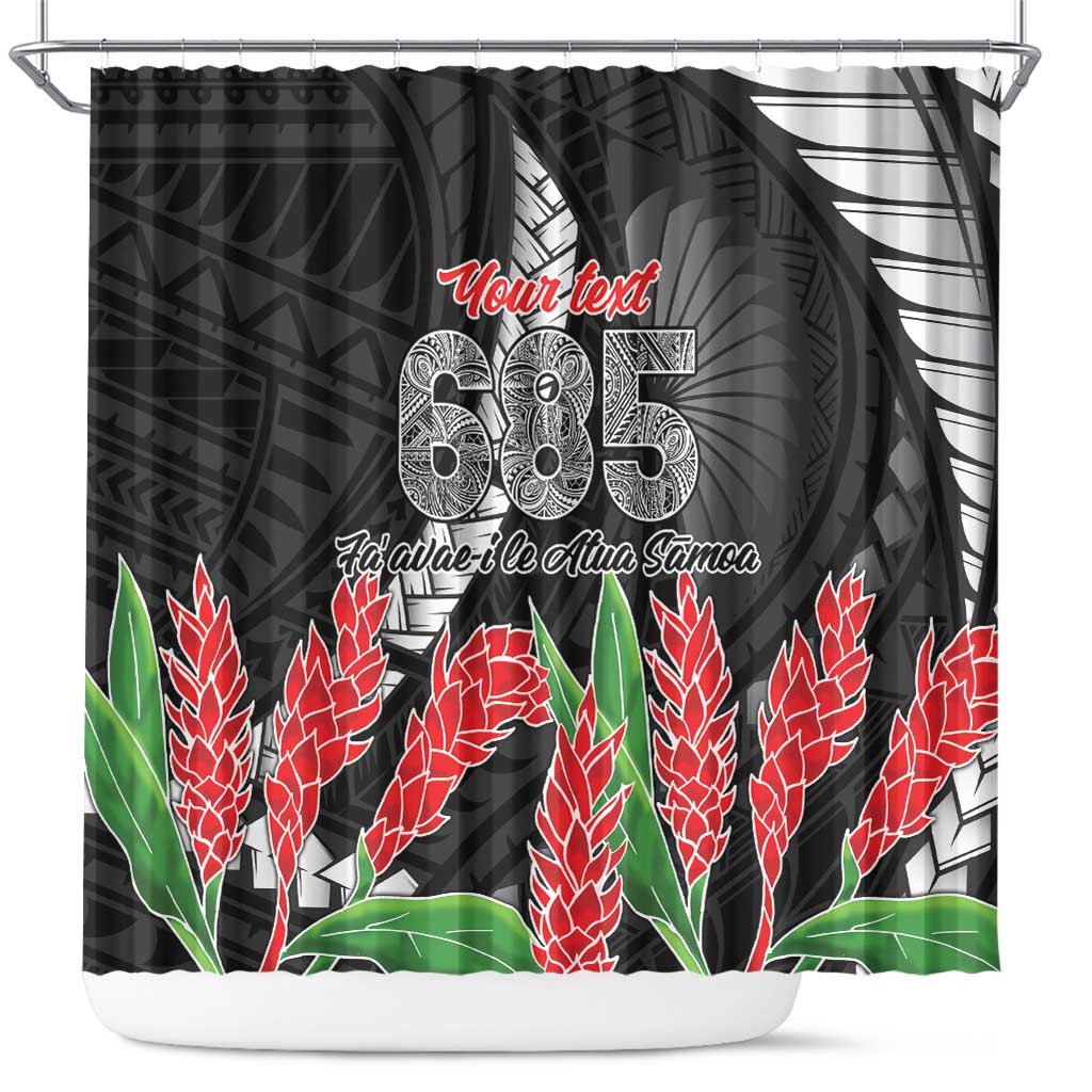 Personalised Samoa 685 Shower Curtain Teuila Flower With Black Samoan Tattoo LT9 Black - Polynesian Pride