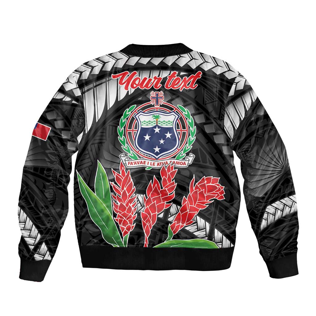 Personalised Samoa 685 Sleeve Zip Bomber Jacket Teuila Flower With Black Samoan Tattoo LT9 - Polynesian Pride