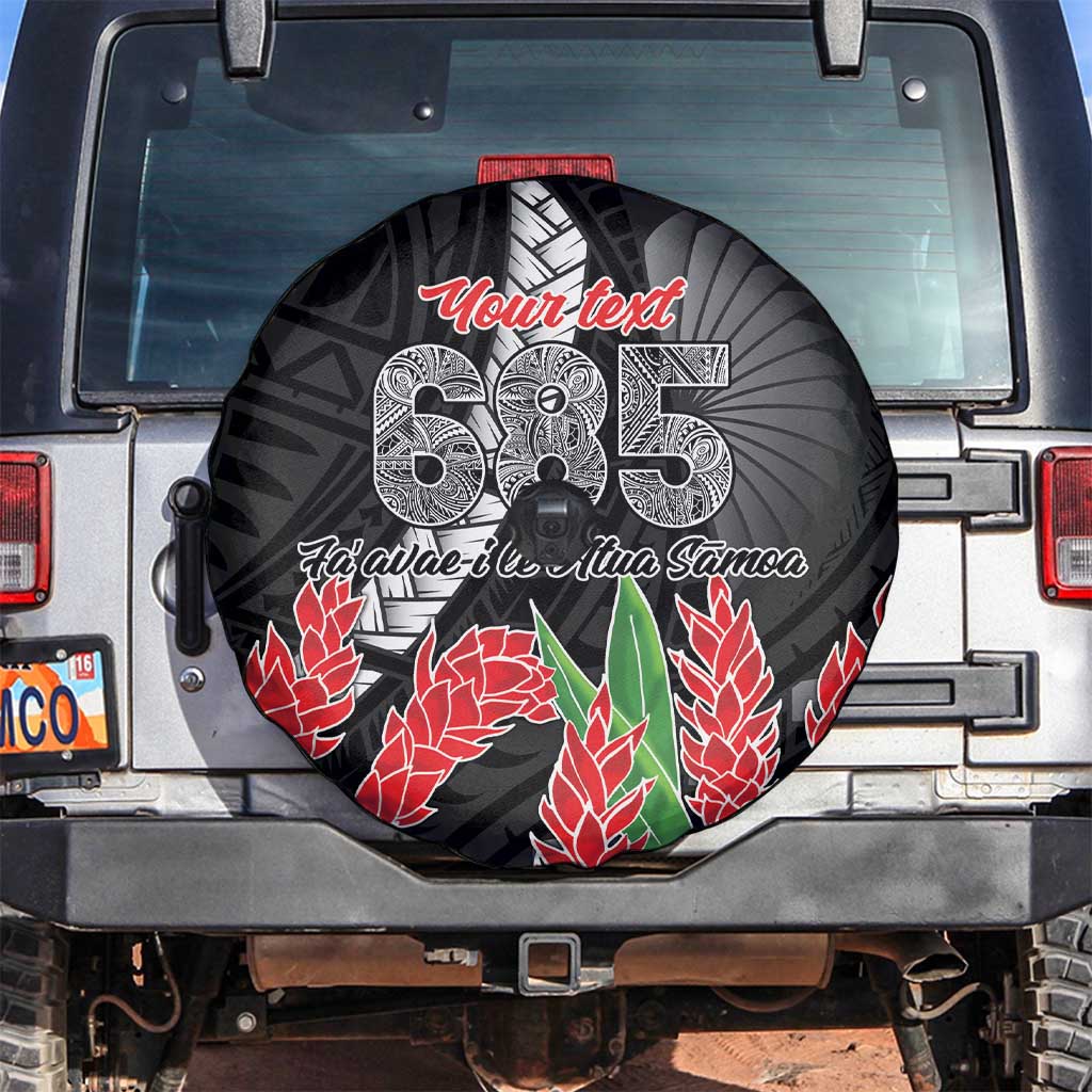 Personalised Samoa 685 Spare Tire Cover Teuila Flower With Black Samoan Tattoo LT9 Black - Polynesian Pride