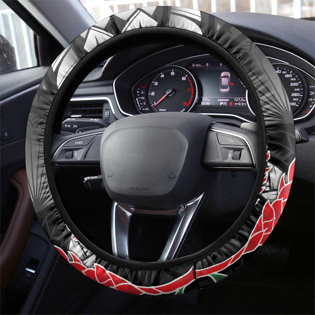 Samoa 685 Steering Wheel Cover Teuila Flower With Black Samoan Tattoo LT9 - Polynesian Pride