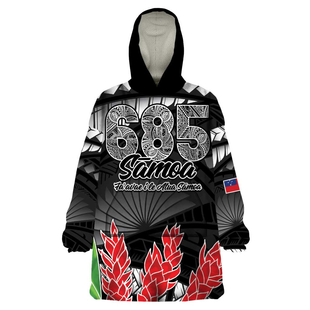 Personalised Samoa 685 Wearable Blanket Hoodie Teuila Flower With Black Samoan Tattoo LT9 One Size Black - Polynesian Pride