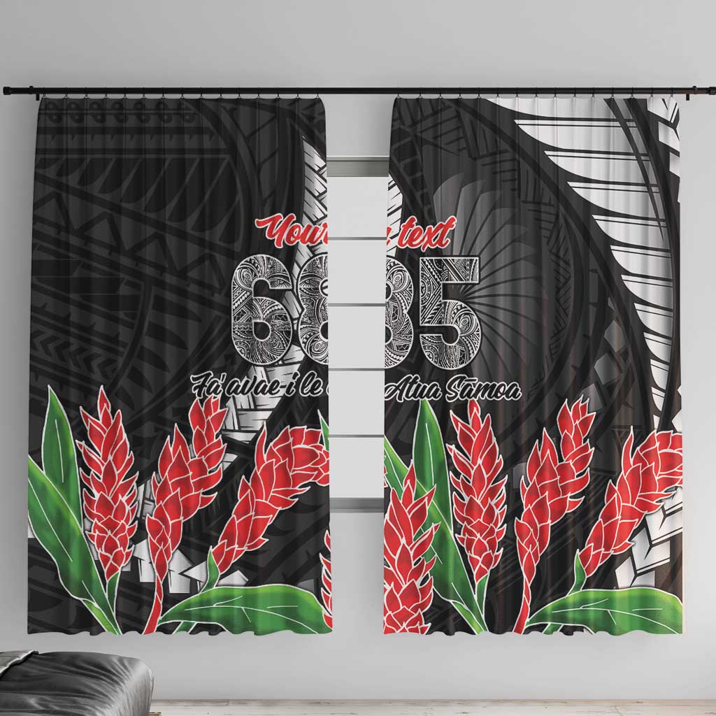 Personalised Samoa 685 Window Curtain Teuila Flower With Black Samoan Tattoo LT9 With Hooks Black - Polynesian Pride