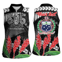 Personalised Samoa 685 Women Sleeveless Polo Shirt Teuila Flower With Black Samoan Tattoo