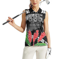 Personalised Samoa 685 Women Sleeveless Polo Shirt Teuila Flower With Black Samoan Tattoo