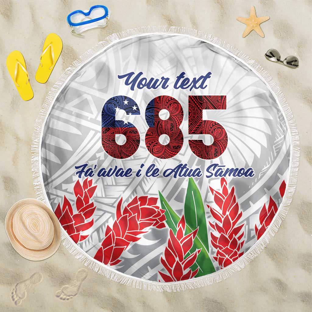 Personalised Samoa 685 Beach Blanket Teuila Flower With White Samoan Tattoo LT9 One Size 150cm White - Polynesian Pride