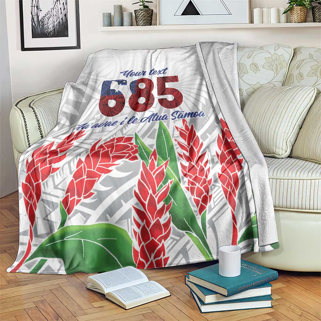 Personalised Samoa 685 Blanket Teuila Flower With White Samoan Tattoo LT9 White - Polynesian Pride