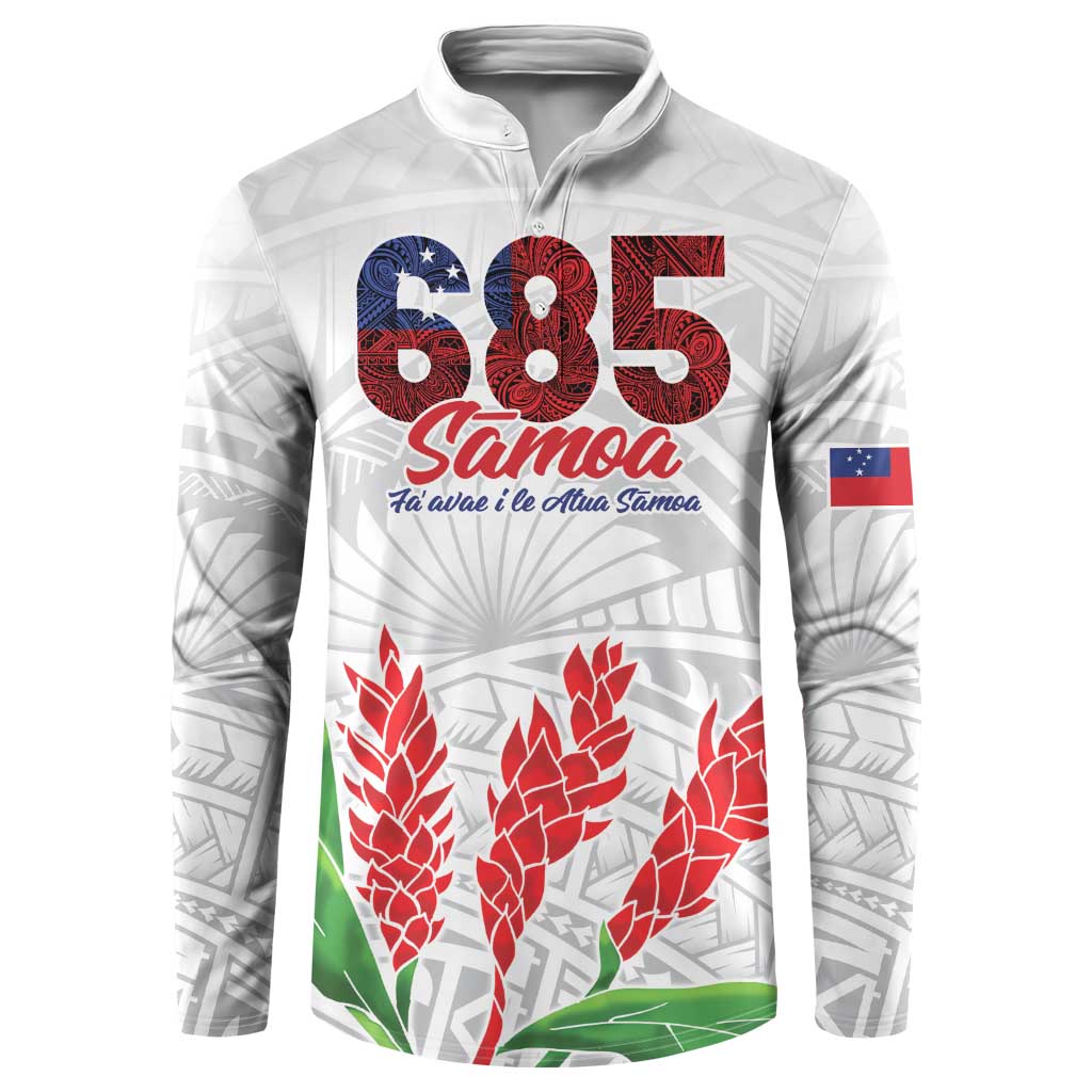 Personalised Samoa 685 Button Sweatshirt Teuila Flower With White Samoan Tattoo LT9 White - Polynesian Pride