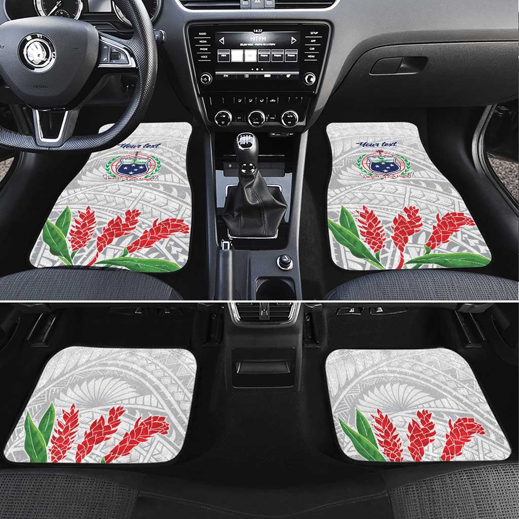 Personalised Samoa 685 Car Mats Teuila Flower With White Samoan Tattoo LT9 Set 4pcs White - Polynesian Pride