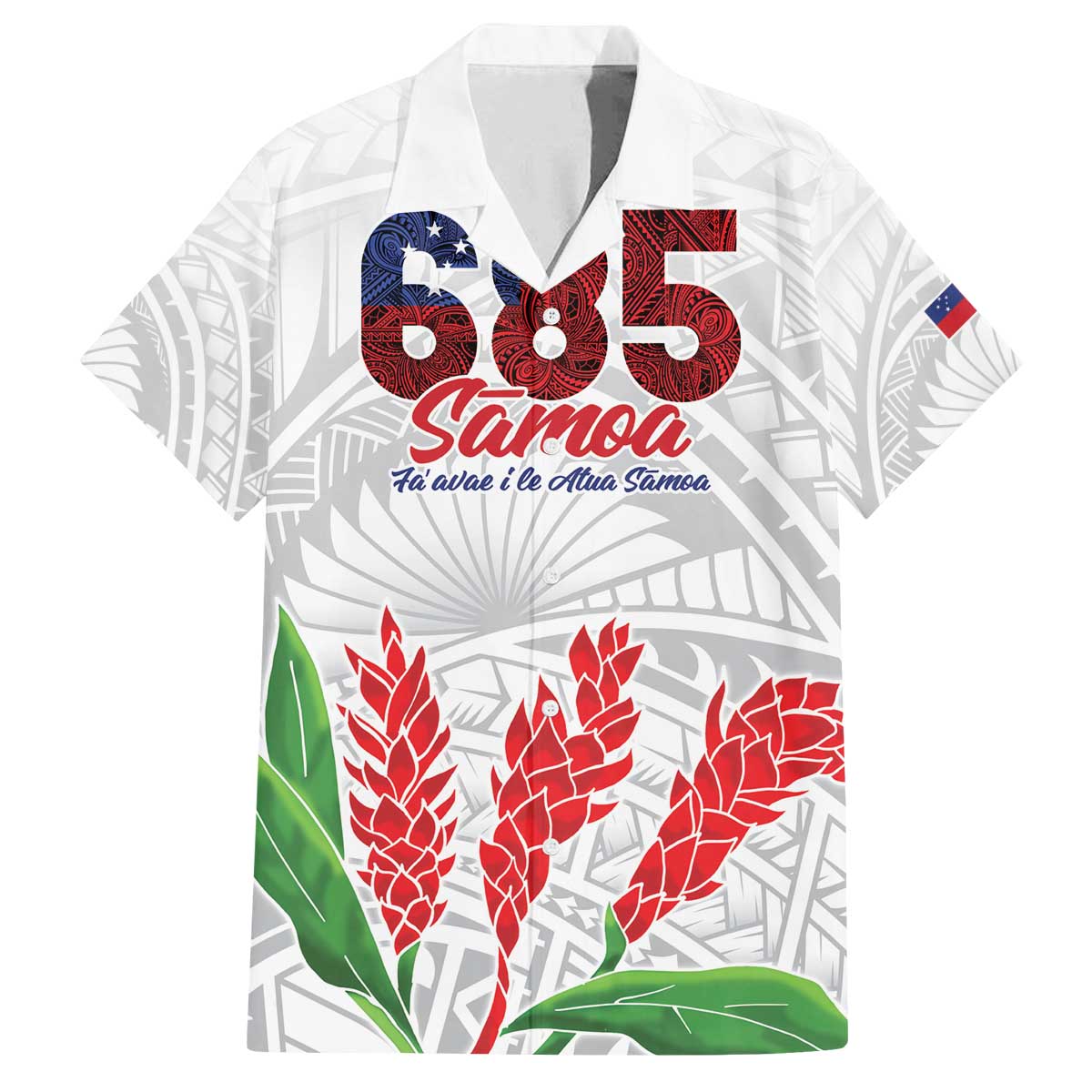 Personalised Samoa 685 Family Matching Off Shoulder Short Dress and Hawaiian Shirt Teuila Flower With White Samoan Tattoo