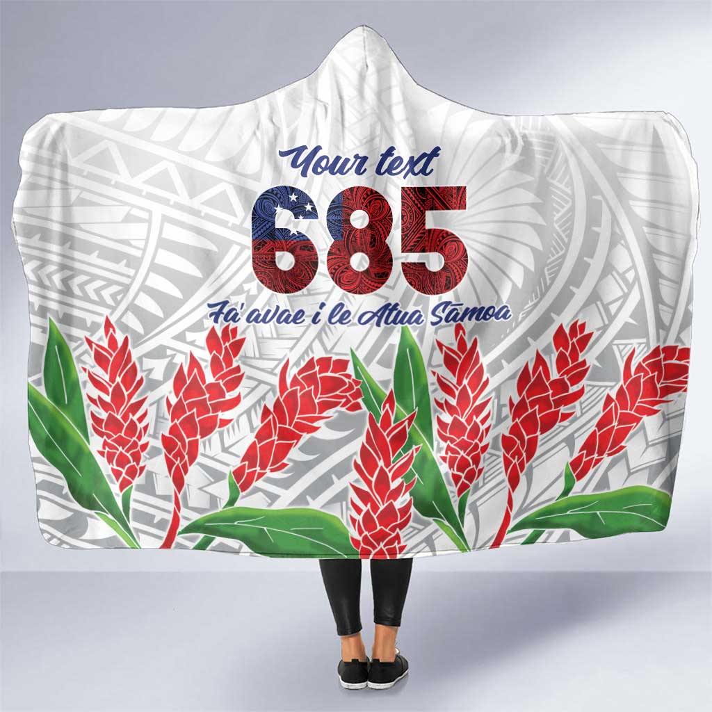 Personalised Samoa 685 Hooded Blanket Teuila Flower With White Samoan Tattoo LT9 One Size White - Polynesian Pride