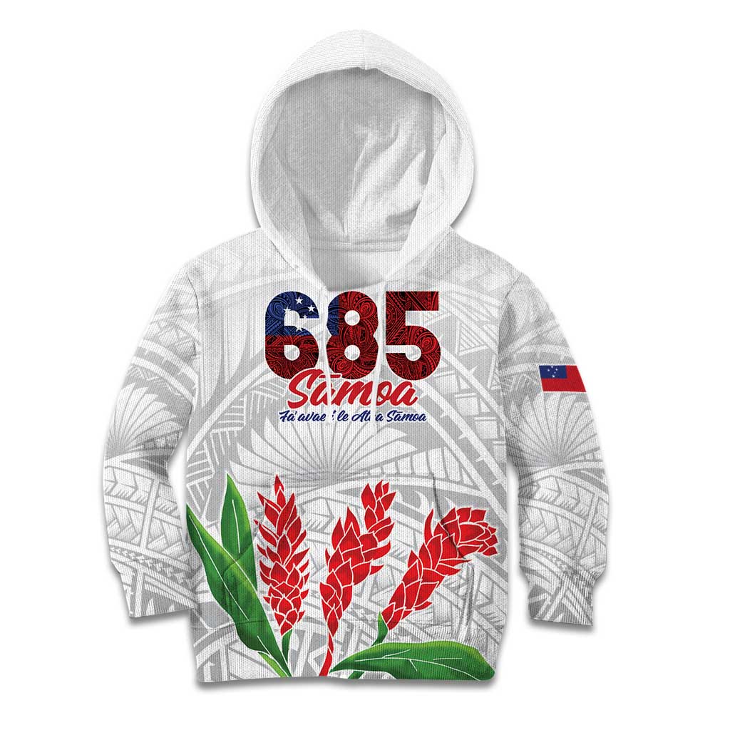 Personalised Samoa 685 Kid Hoodie Teuila Flower With White Samoan Tattoo LT9 Hoodie White - Polynesian Pride