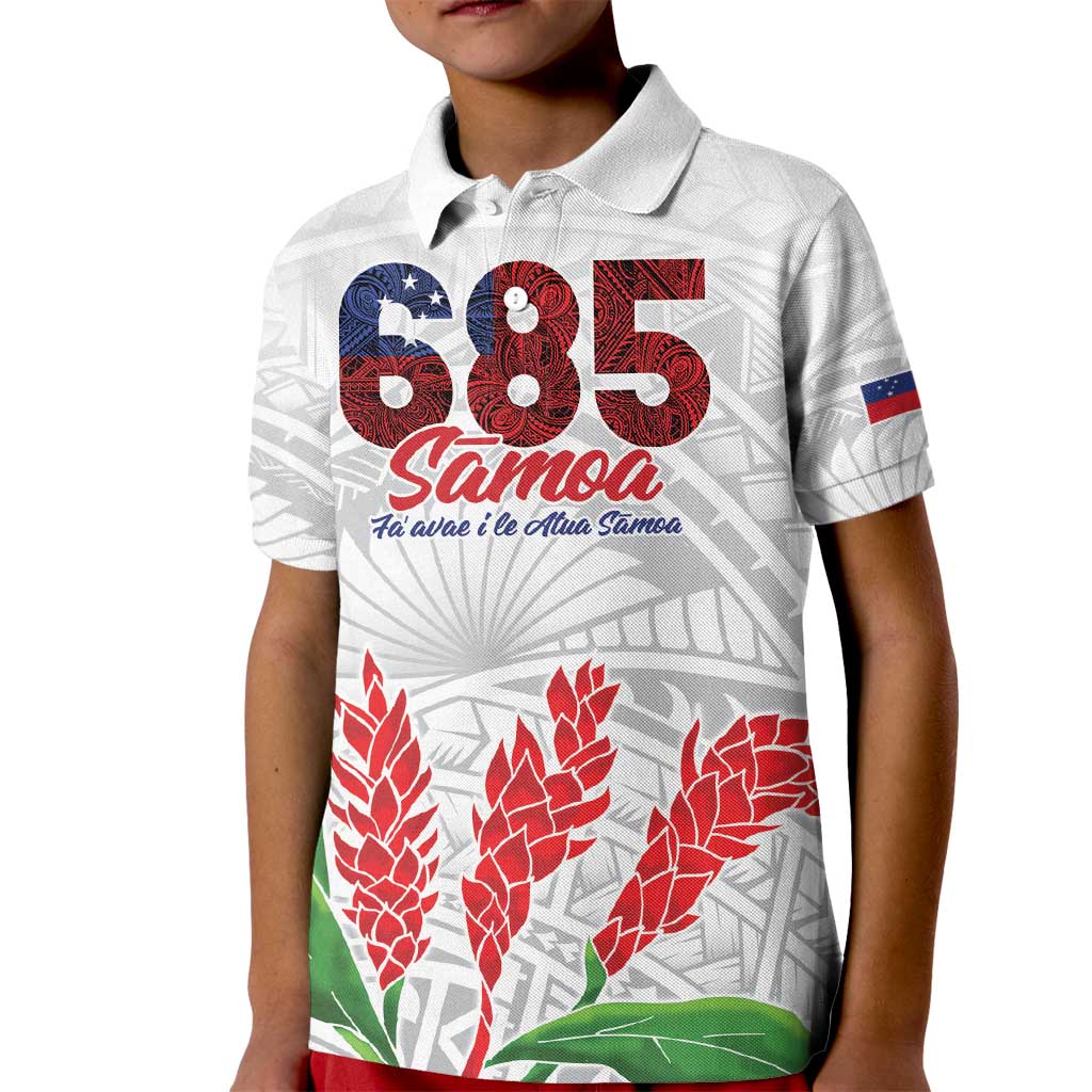 Personalised Samoa 685 Kid Polo Shirt Teuila Flower With White Samoan Tattoo LT9 Kid White - Polynesian Pride