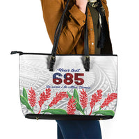 Personalised Samoa 685 Leather Tote Bag Teuila Flower With White Samoan Tattoo LT9 - Polynesian Pride