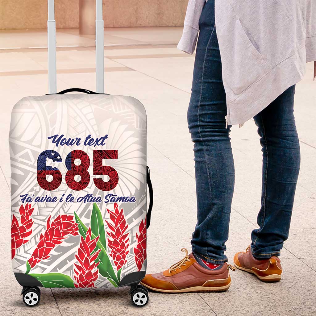 Personalised Samoa 685 Luggage Cover Teuila Flower With White Samoan Tattoo LT9 White - Polynesian Pride