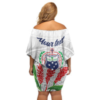 Personalised Samoa 685 Off Shoulder Short Dress Teuila Flower With White Samoan Tattoo