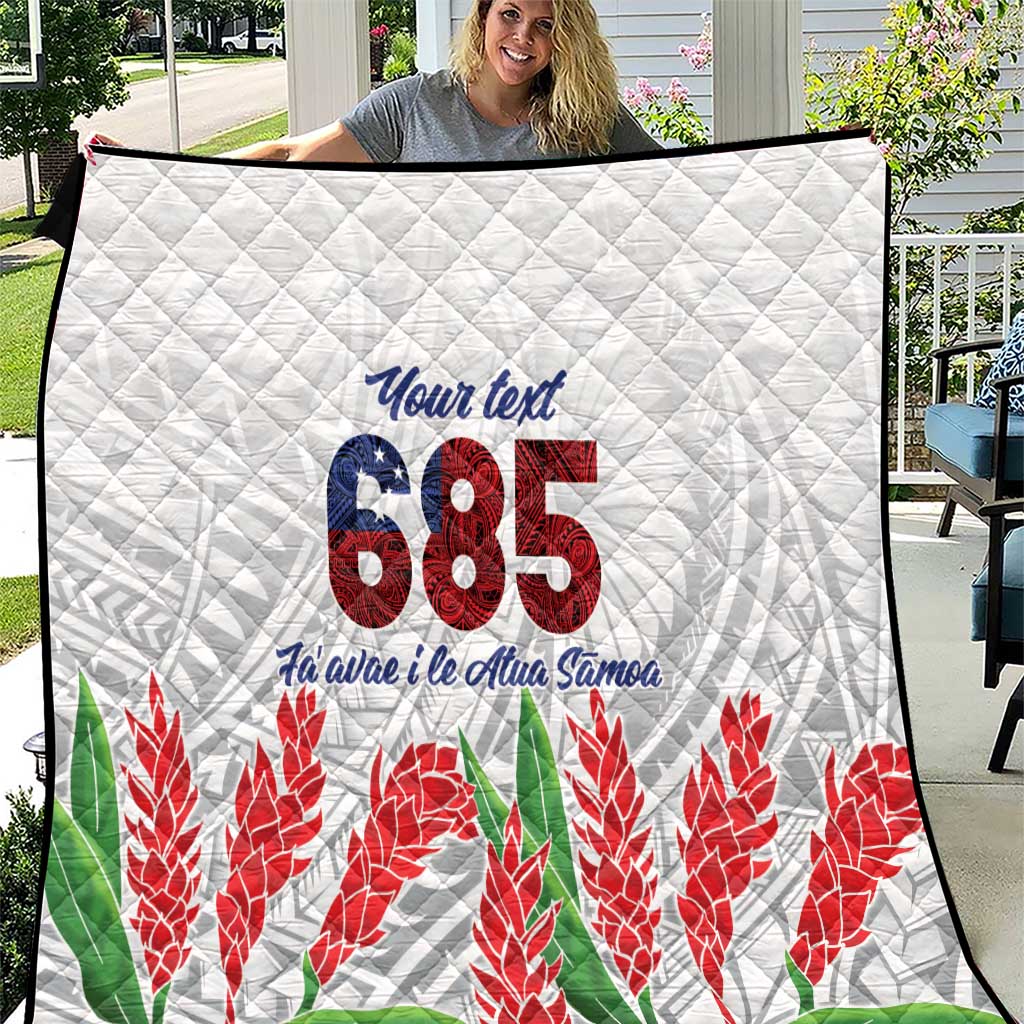 Personalised Samoa 685 Quilt Teuila Flower With White Samoan Tattoo LT9 White - Polynesian Pride