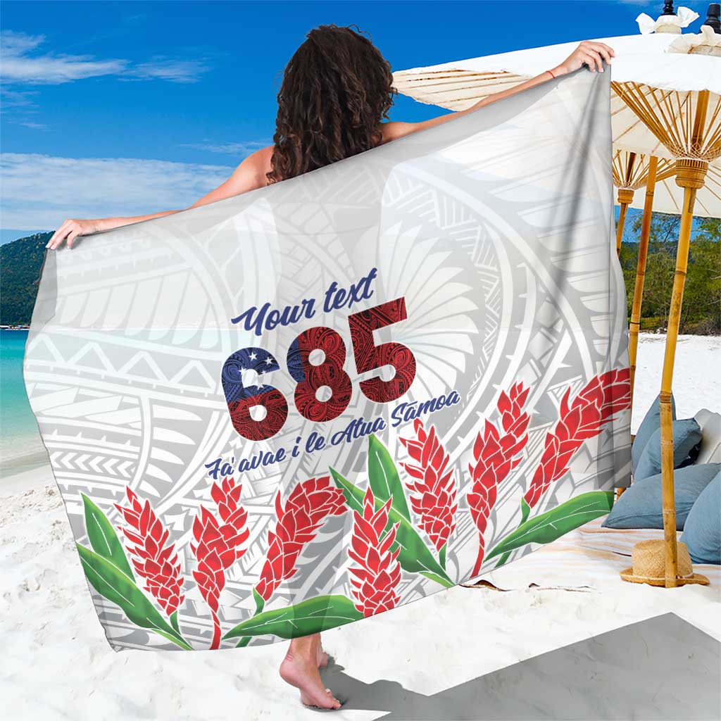 Personalised Samoa 685 Sarong Teuila Flower With White Samoan Tattoo LT9 One Size 44 x 66 inches White - Polynesian Pride
