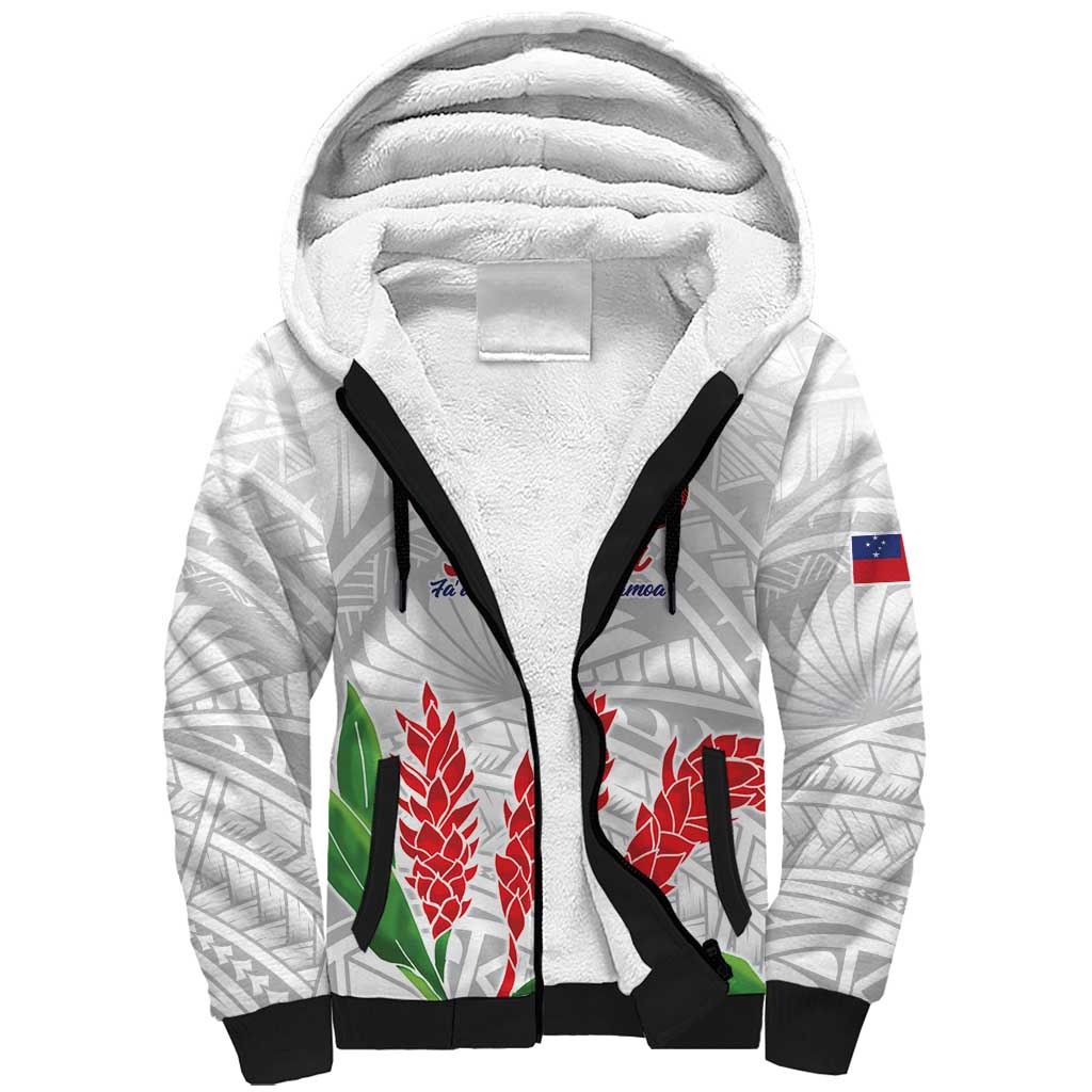 Personalised Samoa 685 Sherpa Hoodie Teuila Flower With White Samoan Tattoo LT9 Unisex White - Polynesian Pride