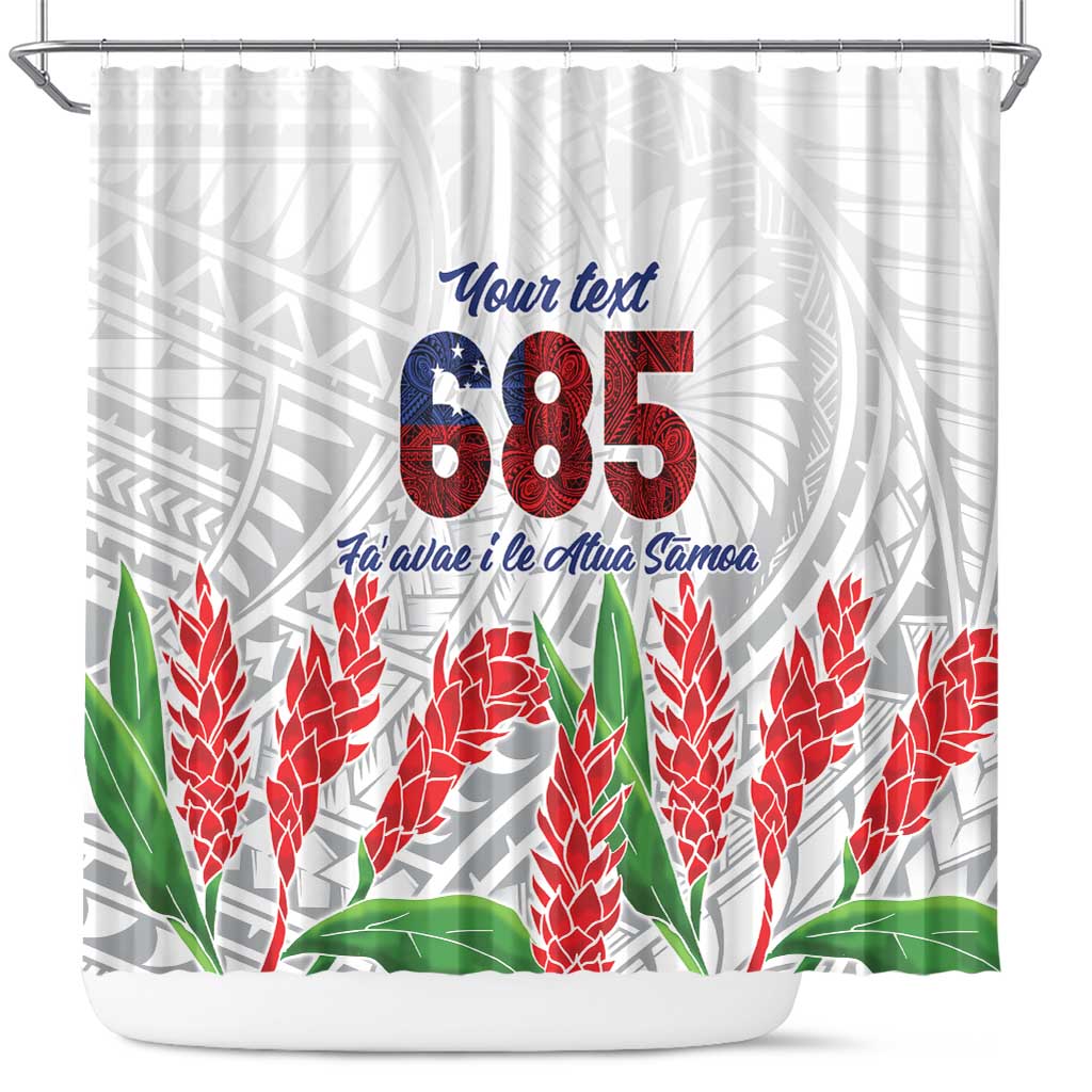 Personalised Samoa 685 Shower Curtain Teuila Flower With White Samoan Tattoo LT9 White - Polynesian Pride