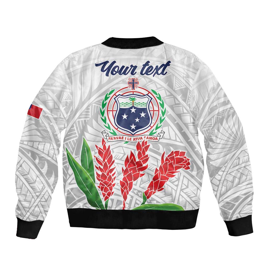 Personalised Samoa 685 Sleeve Zip Bomber Jacket Teuila Flower With White Samoan Tattoo