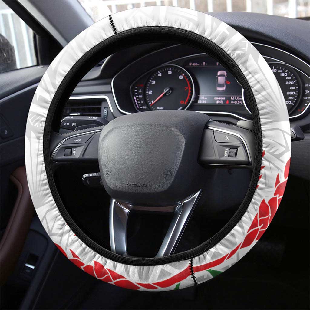 Samoa 685 Steering Wheel Cover Teuila Flower With White Samoan Tattoo LT9 - Polynesian Pride