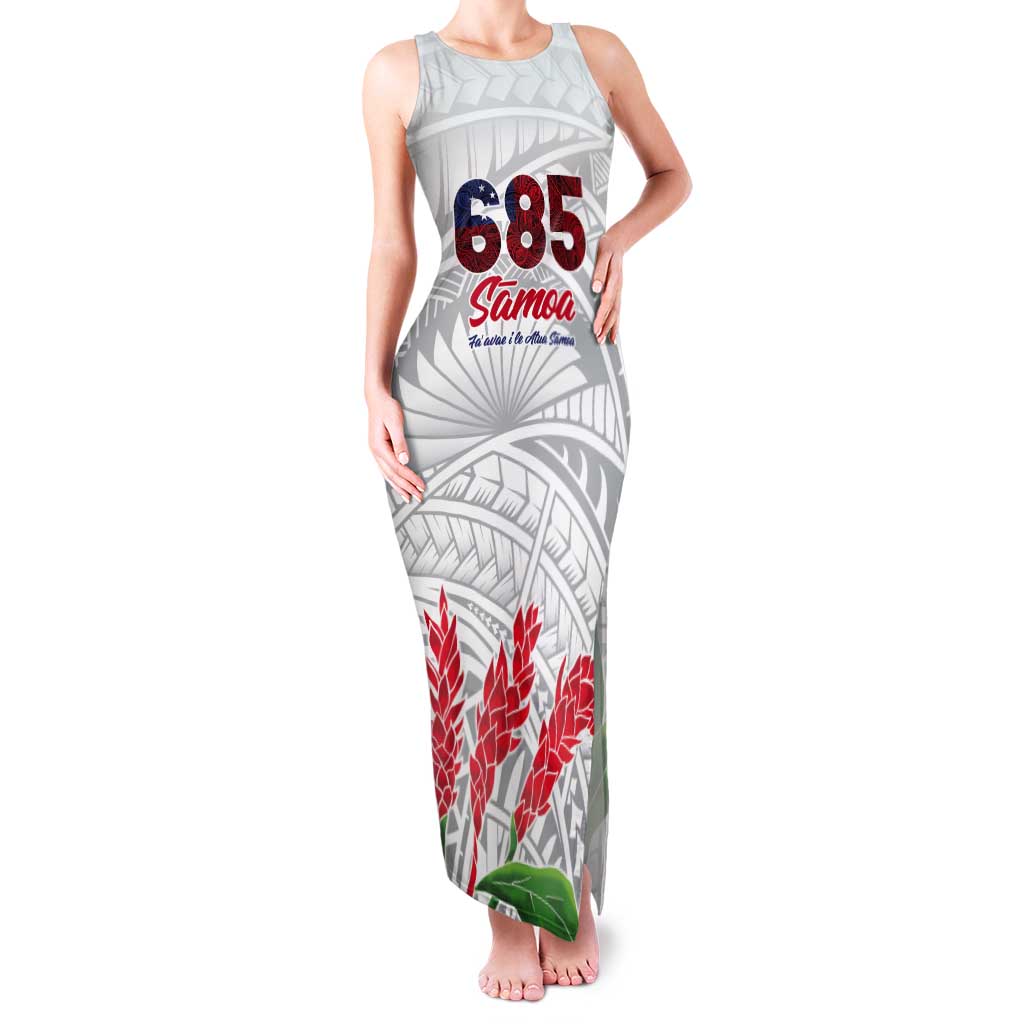 Personalised Samoa 685 Tank Maxi Dress Teuila Flower With White Samoan Tattoo LT9 Women White - Polynesian Pride