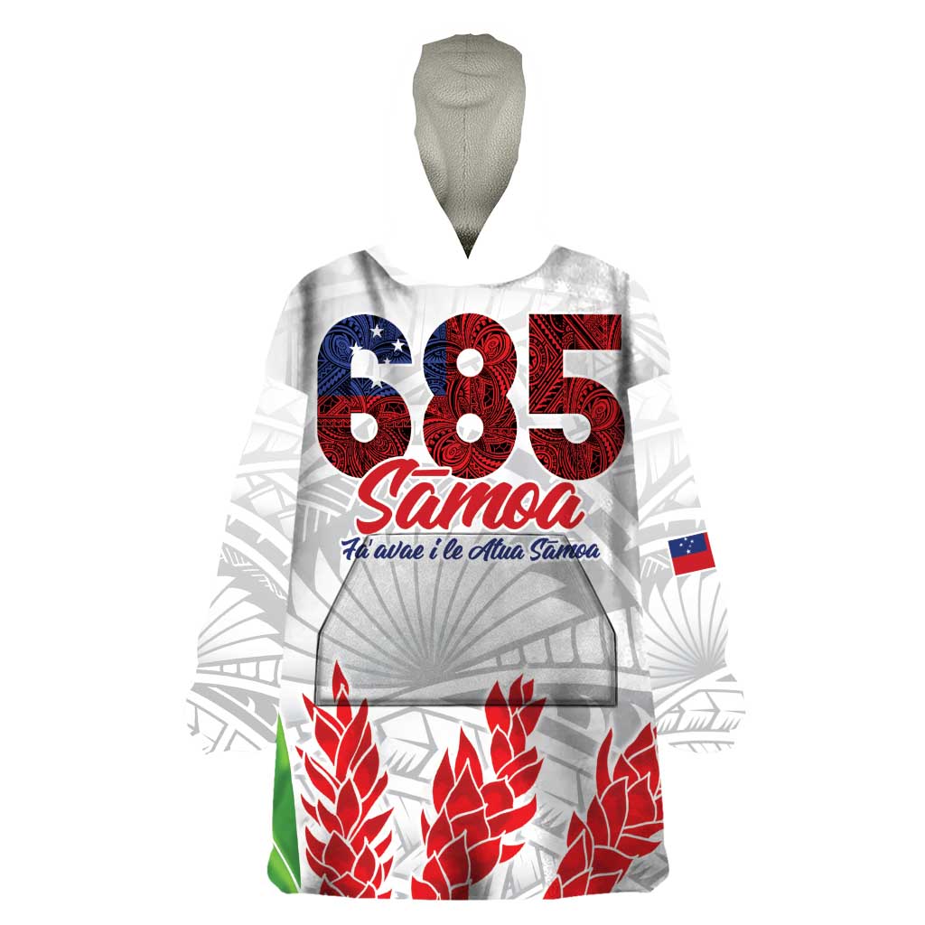 Personalised Samoa 685 Wearable Blanket Hoodie Teuila Flower With White Samoan Tattoo LT9 One Size White - Polynesian Pride