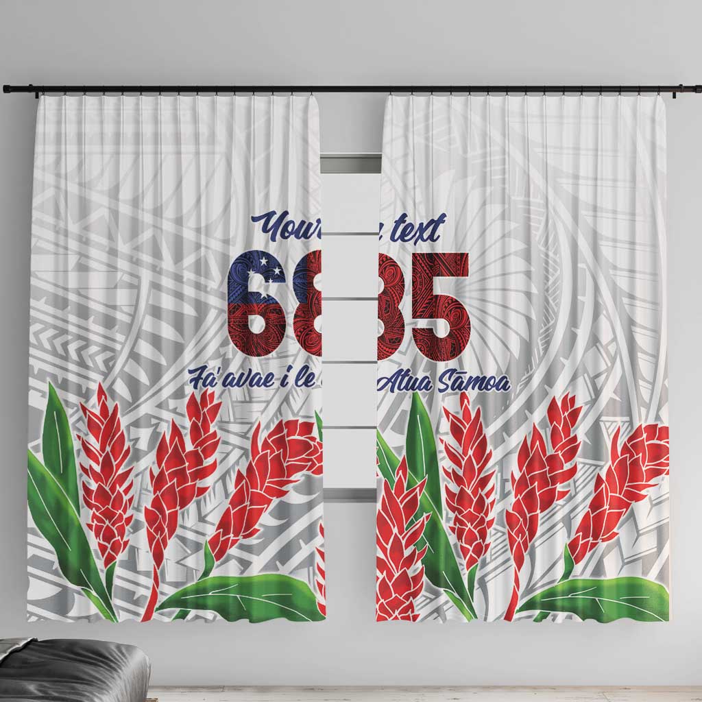 Personalised Samoa 685 Window Curtain Teuila Flower With White Samoan Tattoo LT9 With Hooks White - Polynesian Pride