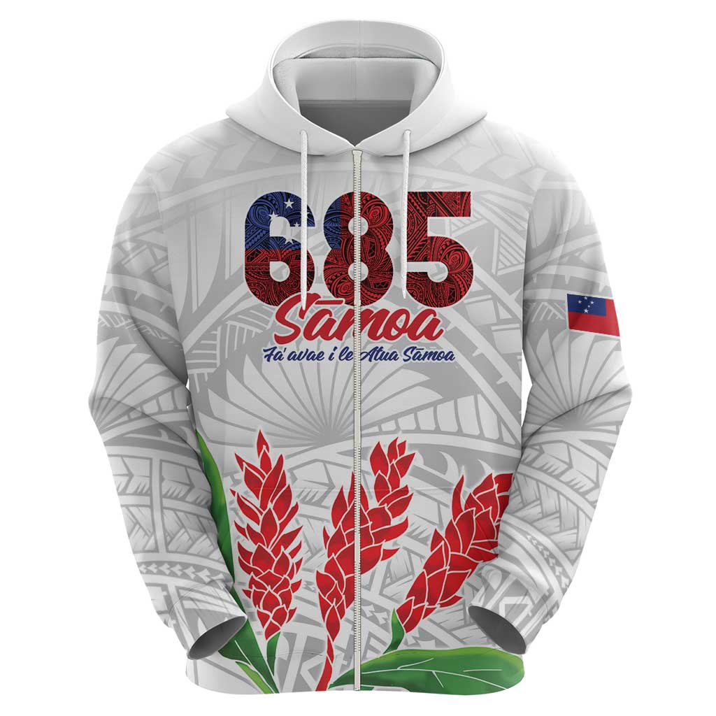Personalised Samoa 685 Zip Hoodie Teuila Flower With White Samoan Tattoo LT9 - Polynesian Pride