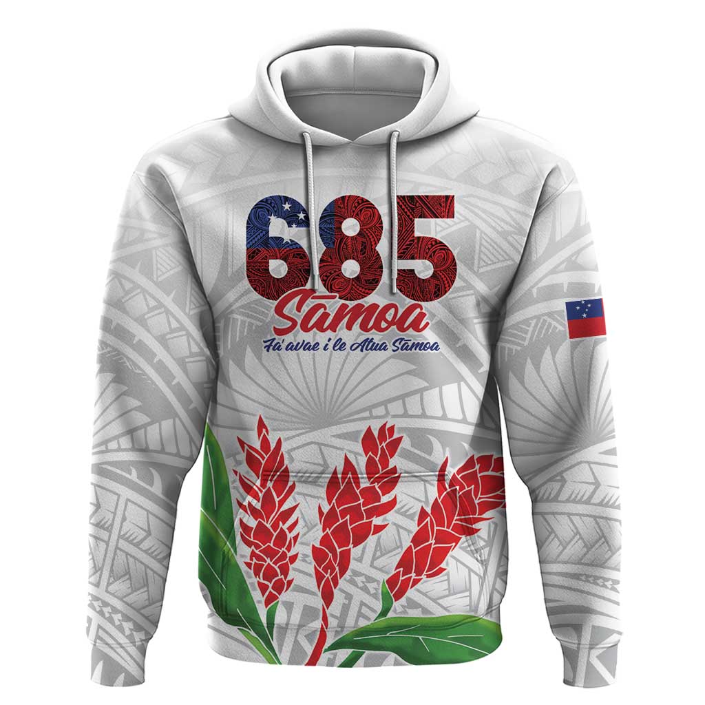 Personalised Samoa 685 Zip Hoodie Teuila Flower With White Samoan Tattoo LT9 Pullover Hoodie White - Polynesian Pride