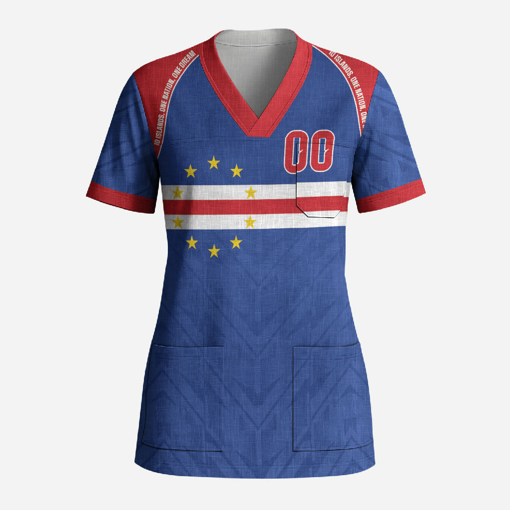Cape Verde Atlantic Stars Custom Scrub Top Football 2026 Supporter LT9 Adult Blue - Polynesian Pride