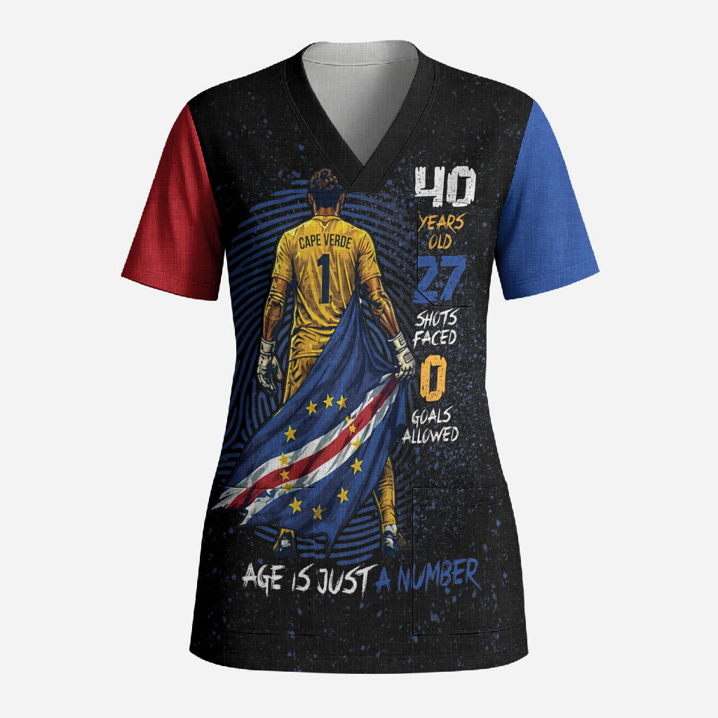 Cape Verde Goalkeeper Personalized Scrub Top 40 Years Old 27 Shots Zero Goals Vintage LT9 Adult Black - Polynesian Pride