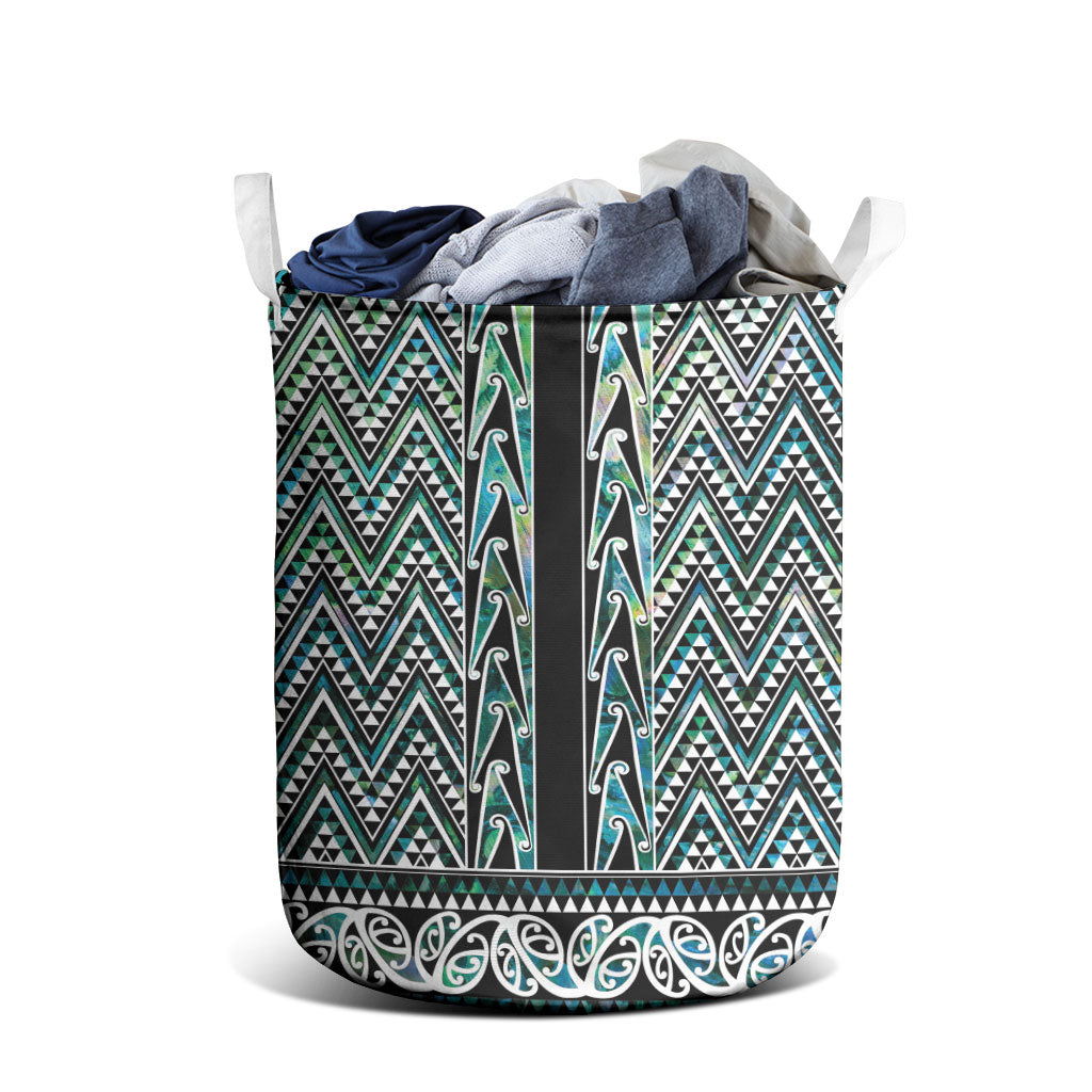 New Zealand Maori Niho Taniwha Laundry Basket Papua Shell - Mangopare Puhoro Pattern