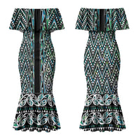New Zealand Maori Niho Taniwha Couples Matching Mermaid Dress and Long Sleeve Button Shirt Papua Shell - Mangopare Puhoro Pattern LT9 - Polynesian Pride