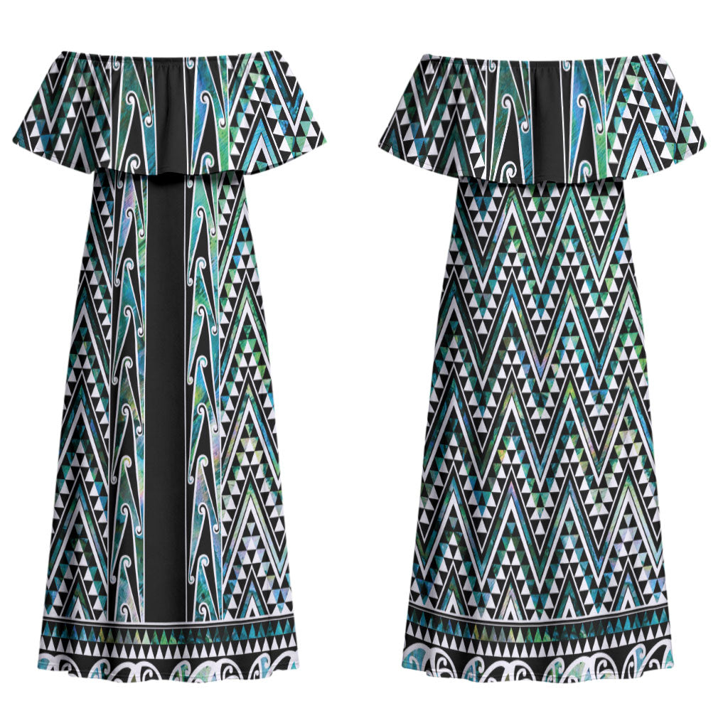 New Zealand Maori Niho Taniwha Couples Matching Off Shoulder Maxi Dress and Hawaiian Shirt Papua Shell - Mangopare Puhoro Pattern LT9 - Polynesian Pride