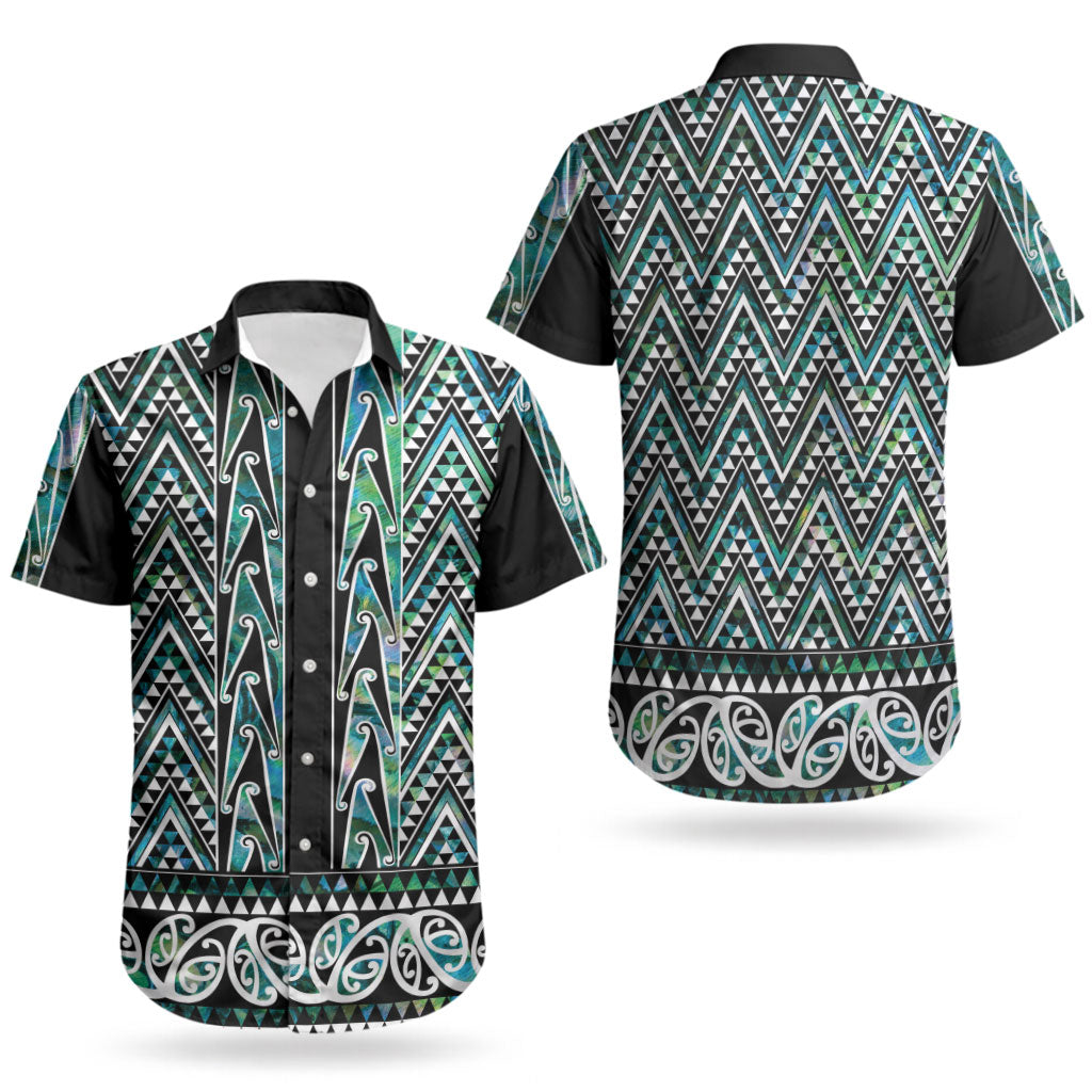 New Zealand Maori Niho Taniwha Couples Matching Off Shoulder Short Dress and Hawaiian Shirt Papua Shell - Mangopare Puhoro Pattern LT9 - Polynesian Pride