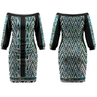 New Zealand Maori Niho Taniwha Couples Matching Off The Shoulder Long Sleeve Dress and Hawaiian Shirt Papua Shell - Mangopare Puhoro Pattern LT9 - Polynesian Pride