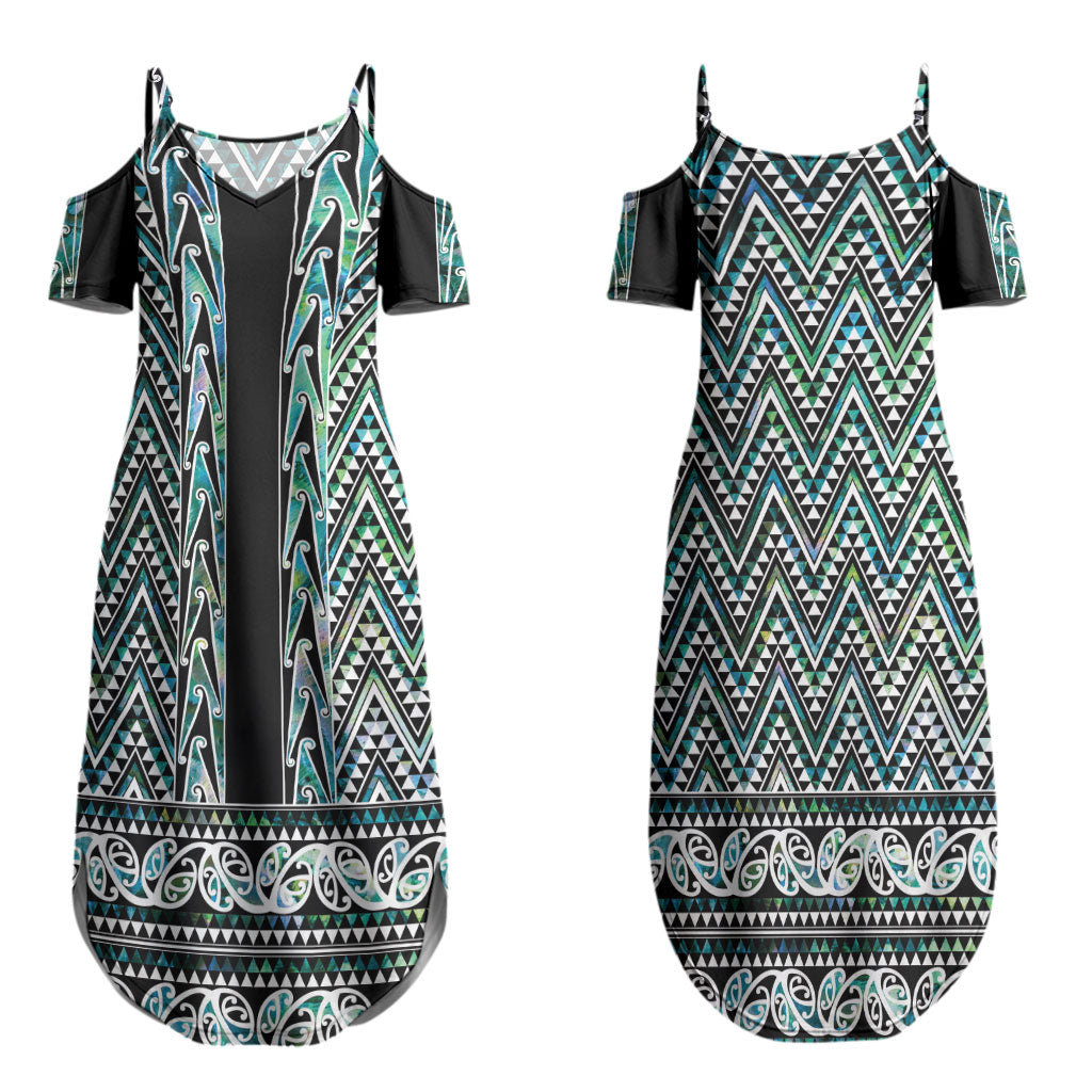 New Zealand Maori Niho Taniwha Couples Matching Summer Maxi Dress and Long Sleeve Button Shirt Papua Shell - Mangopare Puhoro Pattern LT9 - Polynesian Pride